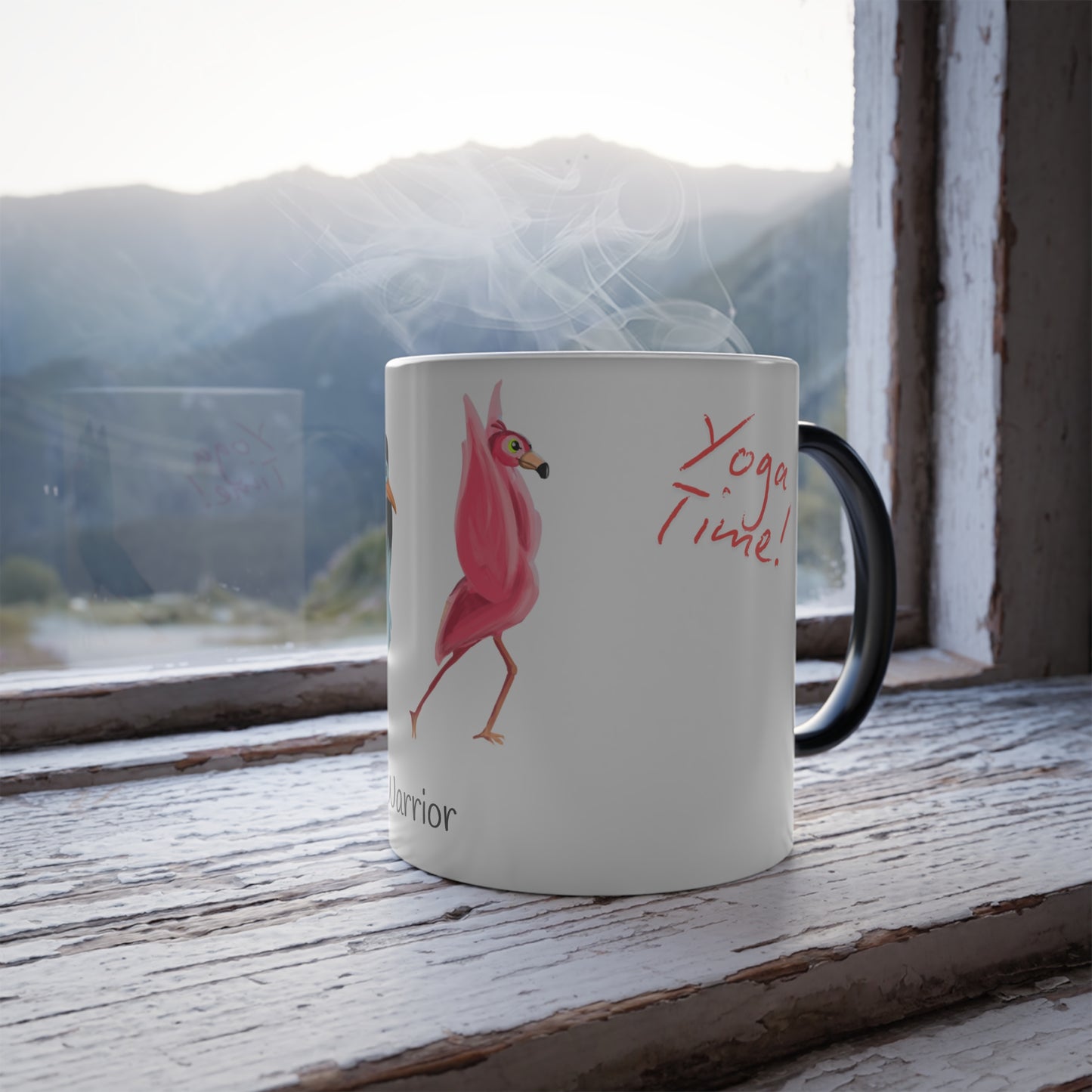 Heat-Reactive Yoga Mug – Flamingo & Stork in Yoga Pose