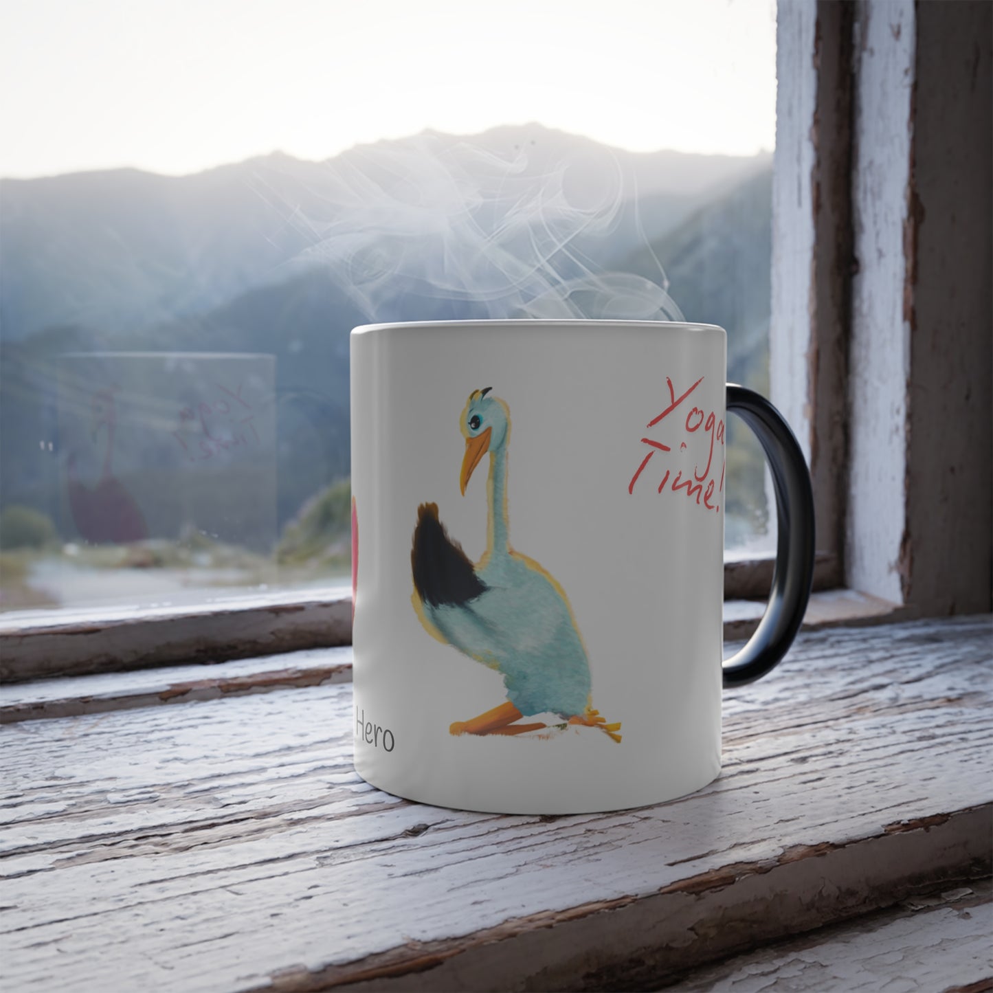 Heat-Reactive Yoga Mug – Flamingo & Stork in Yoga Pose