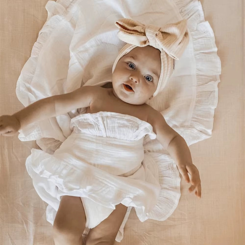 Organic Muslin Baby Swaddle – Soft, Ruffled Blankets for Newborns