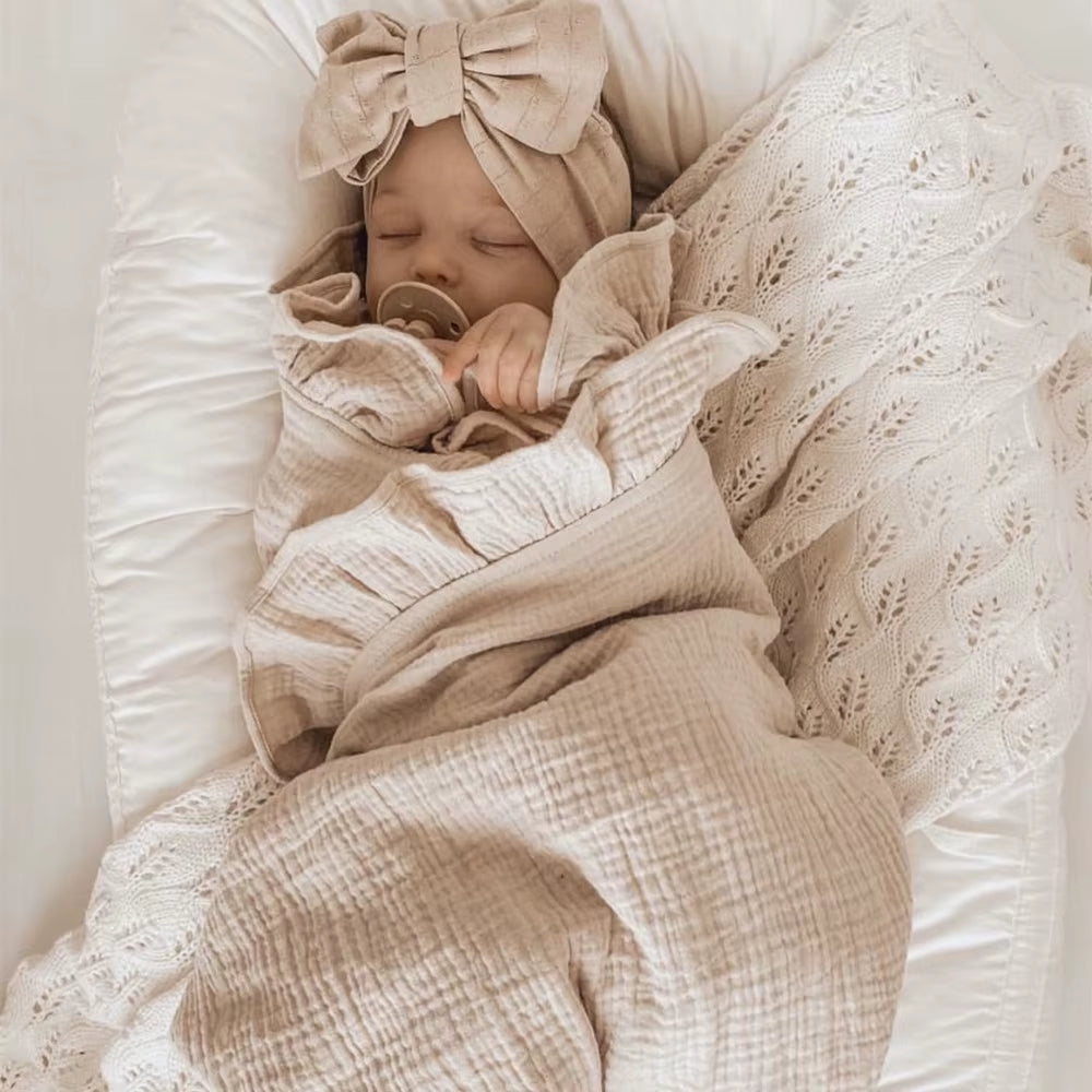 Organic Muslin Baby Swaddle – Soft, Ruffled Blankets for Newborns