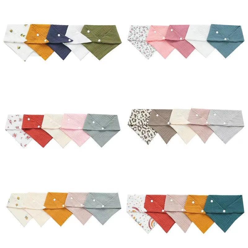 5-Pack Soft Cotton Baby Bibs – Snap-On, Absorbent, and Adorable