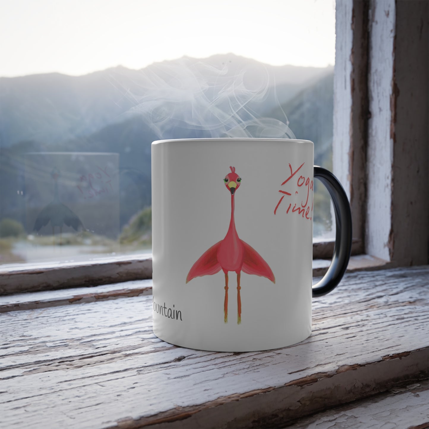 Heat-Reactive Yoga Mug – Flamingo & Stork in Yoga Pose