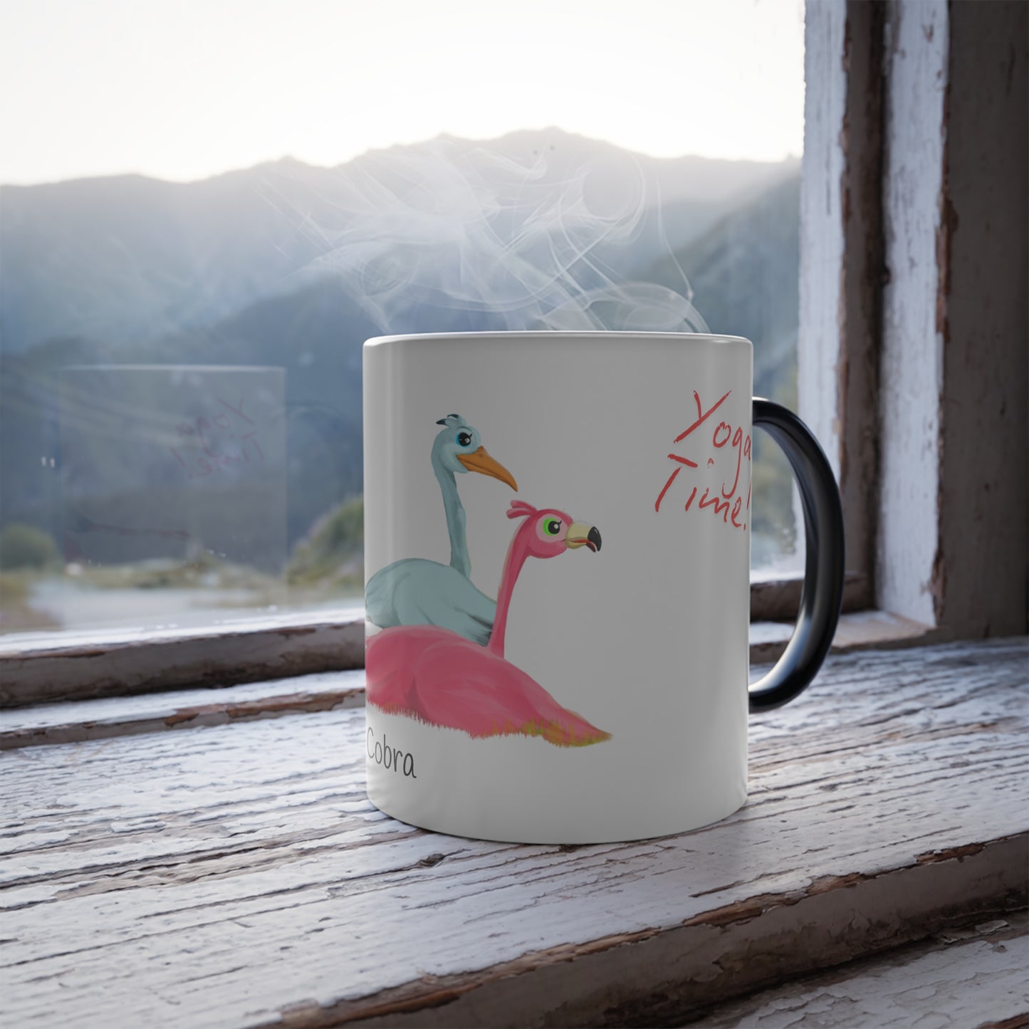 Heat-Reactive Yoga Mug – Flamingo & Stork in Yoga Pose