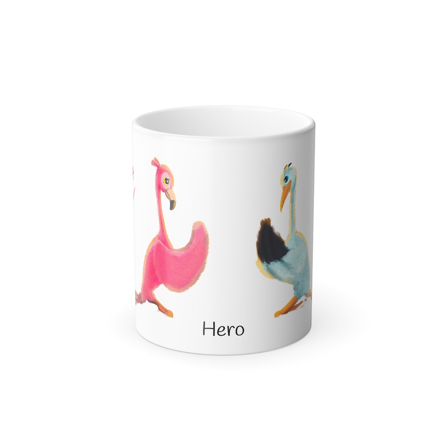 Heat-Reactive Yoga Mug – Flamingo & Stork in Yoga Pose