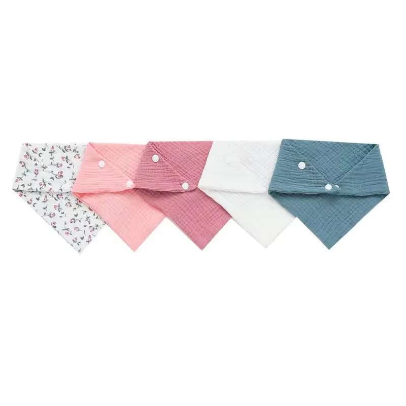 5-Pack Soft Cotton Baby Bibs – Snap-On, Absorbent, and Adorable